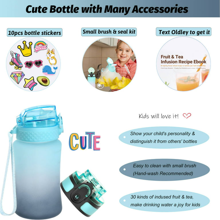 Oldley Kids Water Bottle 12 oz BPA Free Reusable With Straw/Chug 2