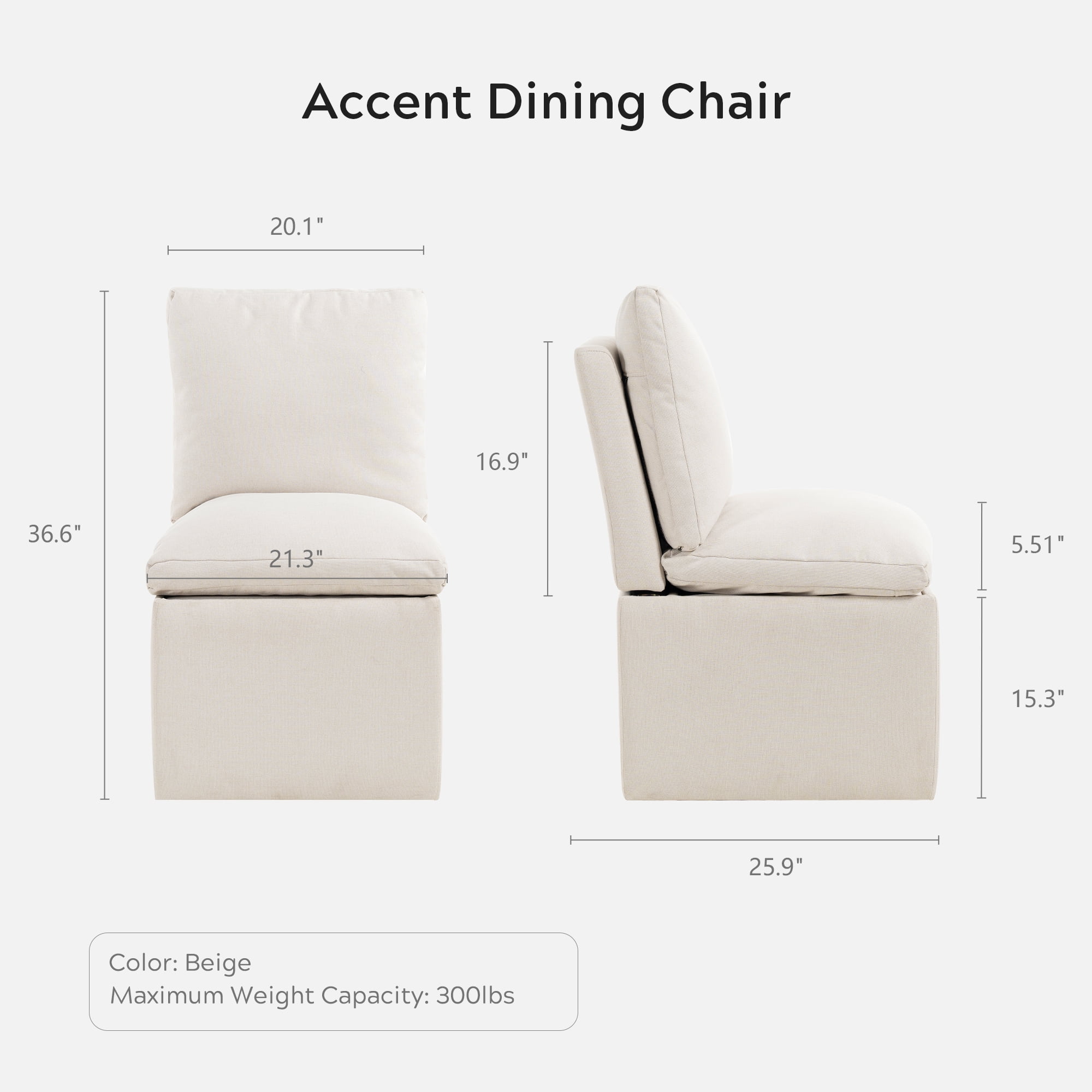 EYYTHUNG Modern Dining Chair with Casters Set of 4, Upholstered Dining Room Chairs with Concealed Storage Space, Linen Fabric Armless Seat