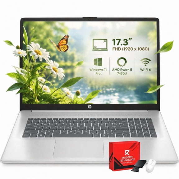 HP 17.3" Laptop Computer, Ryzen 5 7430U, 12GB RAM, 512GB SSD, Windows 11 Pro, FHD Anti-Glare Display, Wi-Fi 6