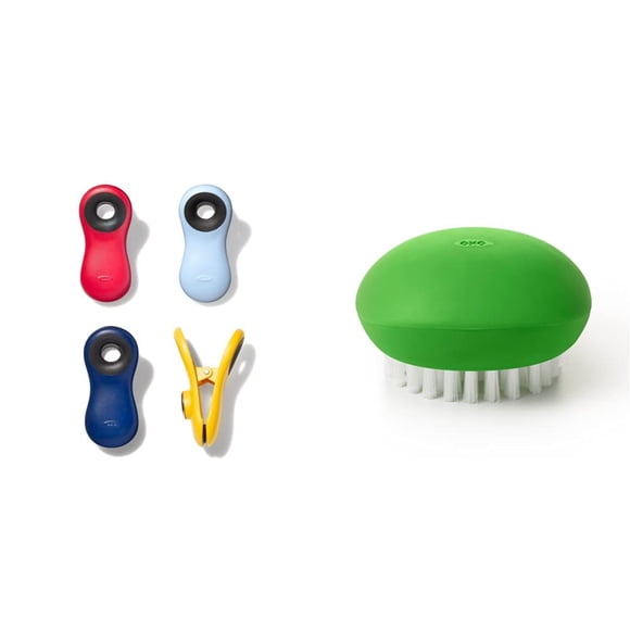 Set de sujetabolsas y cepillo para verduras de la colección OXO Good Grips