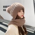 thumbnail image 4 of Bufanda de mujer, gorro de moda para otoño e invierno, orejeras, bufanda para la nieve, gorro integrado, gorro de punto de lana, gorro cálido para las orejas, 4 of 5