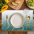 thumbnail image 4 of Turquoise Geometric Placemats Set of 4, Modern White Stripe Distortion Art Placemats for Dining Table, Place Mats for Kitchen Tabletop, Waterproof Wipeable Dining Table Mats Set, 4 of 9