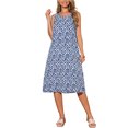 thumbnail image 1 of Vestido de verano sin mangas bohemio de estampado ikat para mujer, vestido midi casual de Día de la Madre con bolsillos, azul oscuro, talla S, 1 of 6