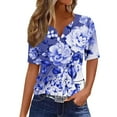 thumbnail image 2 of WYMPDSVI Oversized V Neck Tshirts for Women Short Sleeve Sexy Summer Tops Floral Stretchy Work Shirts for Women Business Casual Blue XL, 2 of 4