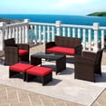 thumbnail image 1 of Gymax Ensemble de Meubles de Patio 6 Pcs avec 1 Causeuse 1 Table Basse 2 Fauteuils 2 Ottomans Rouge, 1 of 7