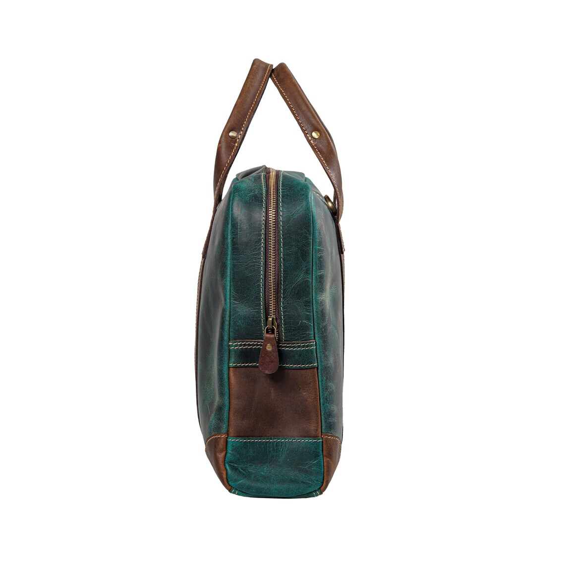 Leather Messenger Bag 16" Laptop Briefcase, Green Handbag Best Gift for Men