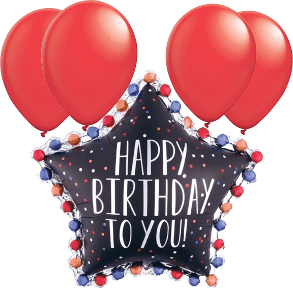 LoonBalloon 37 Inch Star-Shaped "Happy Birthday" Balloon with 4 latex balloons - Festive & Unique
