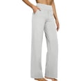 thumbnail image 2 of Women's Casual Pants, Cropped High Waisted Straight Leg Trousers with Pockets, Loose Fit Stretchy Work Pants for Yoga, Office, Casual Wear and Daily Outfits-White, 2 of 8