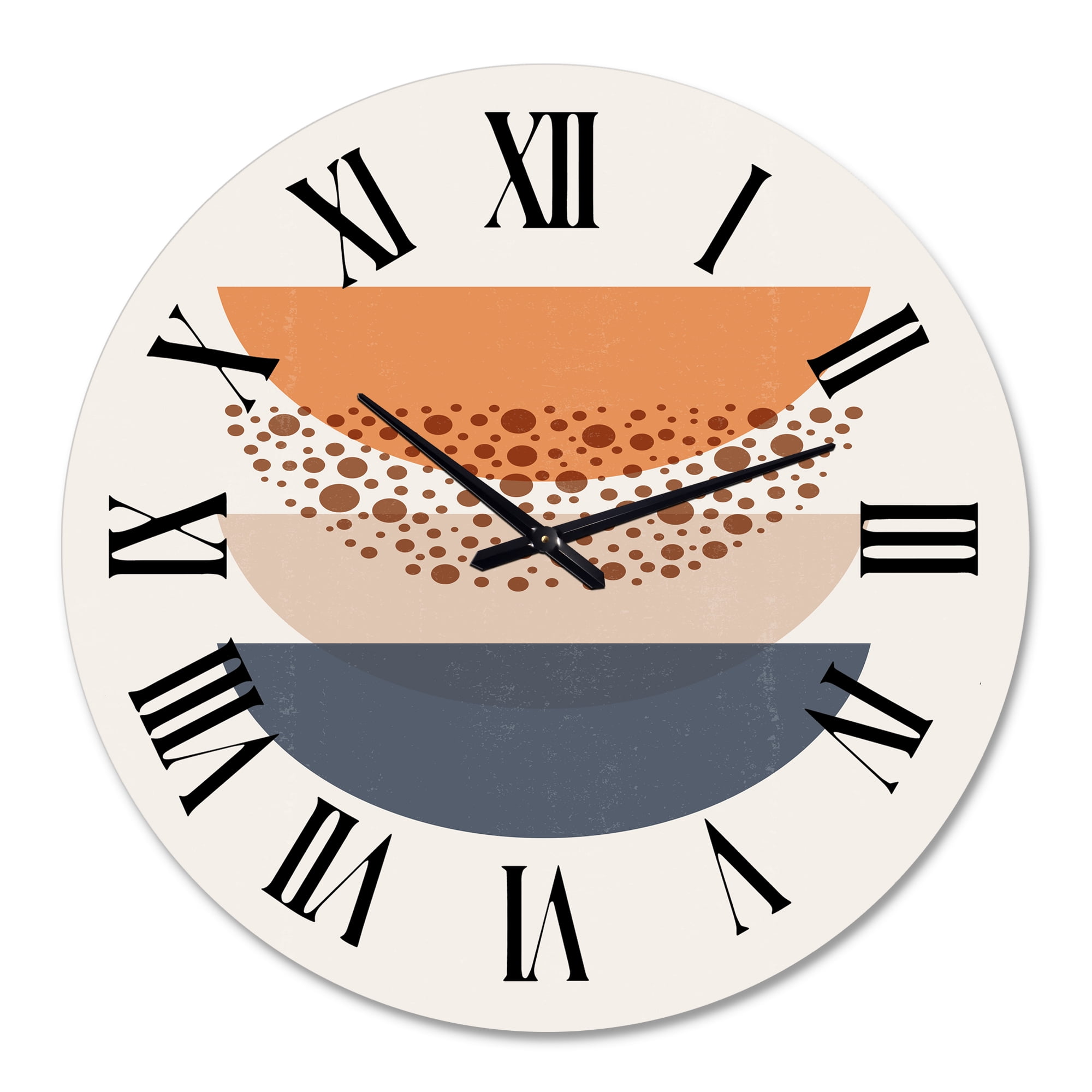 Designart 'Abstract Sun & Moon Geometrics In Blue & Orange' Modern Wall Clock