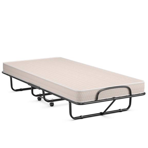 Furnibear Rollaway Guest Bed with Sturdy Steel Frame and Memory Foam Mattress for Bedroom and Guest Room, Beige