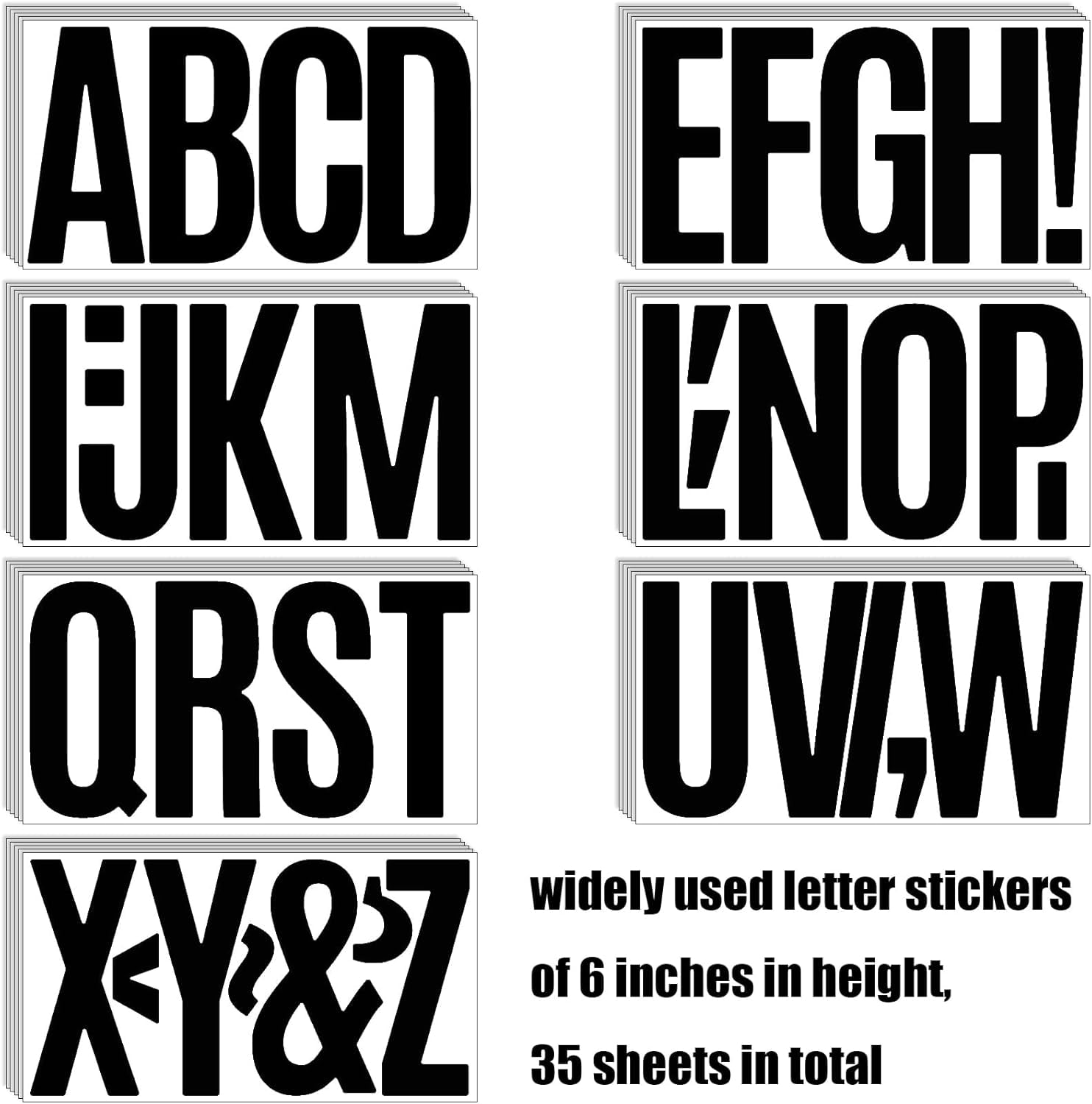 ABPETE 190 Pcs 35 Sheets Bulletin Board Letters for Classroom Large 6 Inch Alphabet Letter Stickers Self Adhesive Letters for Bulletin Board Display Home School(Black)
