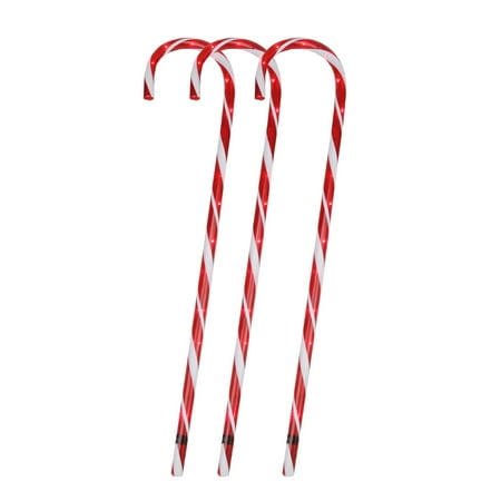 Pack Of 3 Lighted Candy Cane Pathway Markers Outdoor Christmas