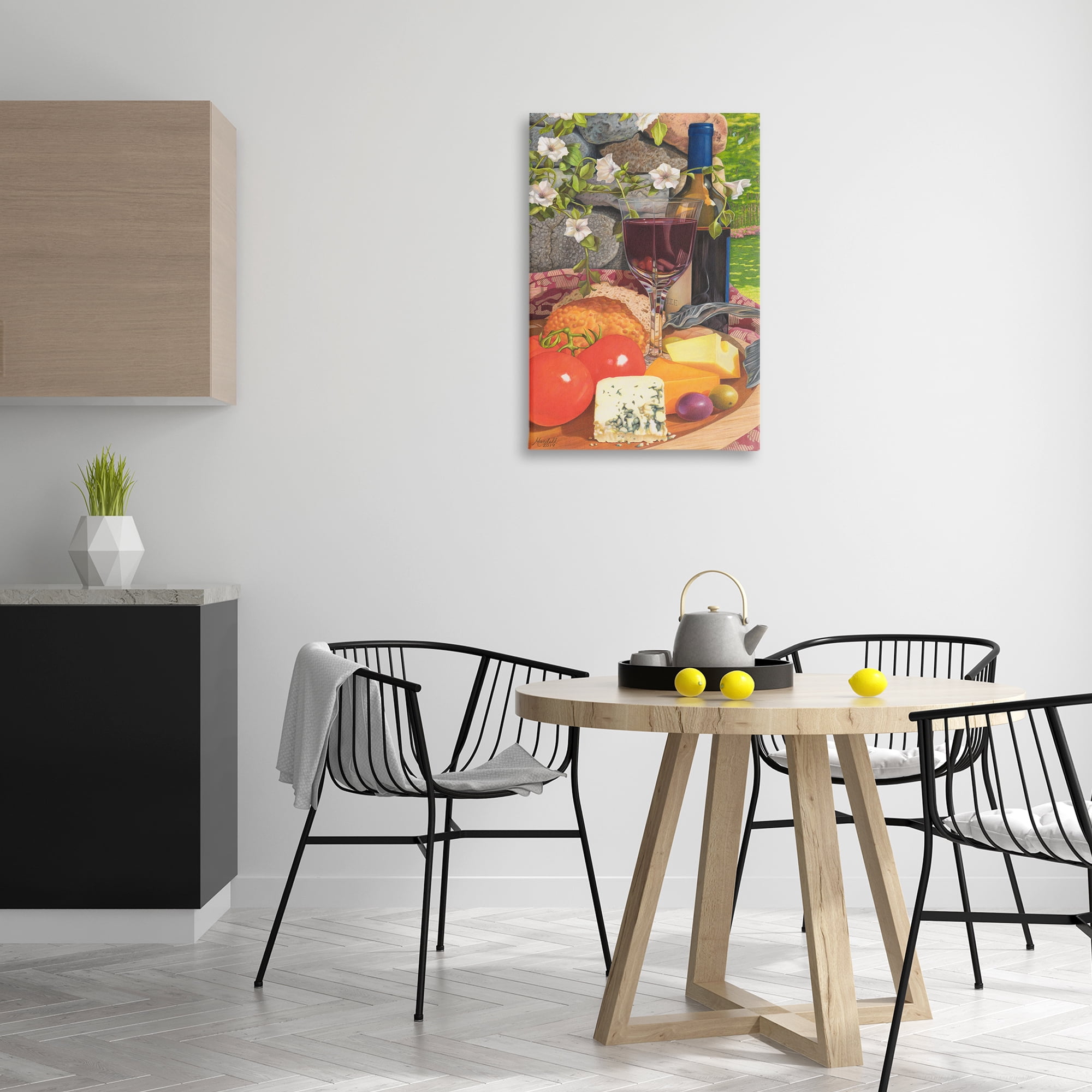 Stupell Industries Wine & Cheese Plate Food & Beverage Painting Gallery Wrapped Canvas Art Print Wall Art, 20 x 30