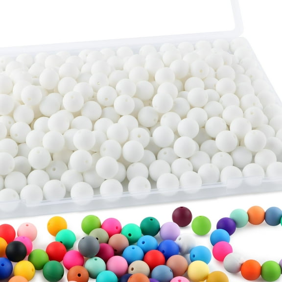 15mm Silicone Beads Bulk 170PCS, Round Beads for Keychain Making, Bracelet, Necklace, Pen Grip, Craft Pens, Home Decor, Party Decoration, DIY Gifts, Arts and Crafts, White