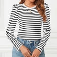 thumbnail image 1 of T Shirts for Womens Crew Neck Loose Tees with Puffy Sleeves Base Tops Striped Long Sleeve Shirt Women, 1 of 6