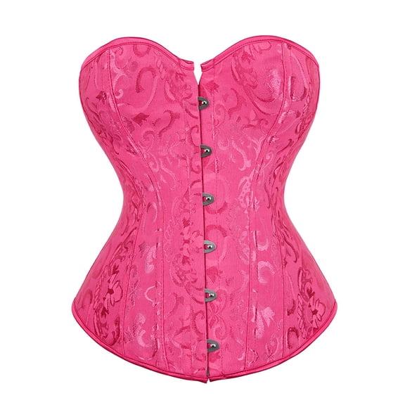 Women Jacquard Dress Bustier Corset Body Shaper Tummy Control Chest Binding Shapewear Waist Girdle Hot Pink M