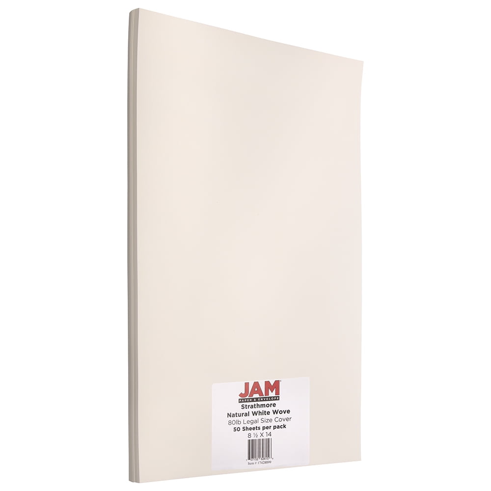 JAM Paper Legal 80lb Cardstock, 8 1/2 x 14 Cover stock, Natural White Wove Strathmore, 50 per Pack