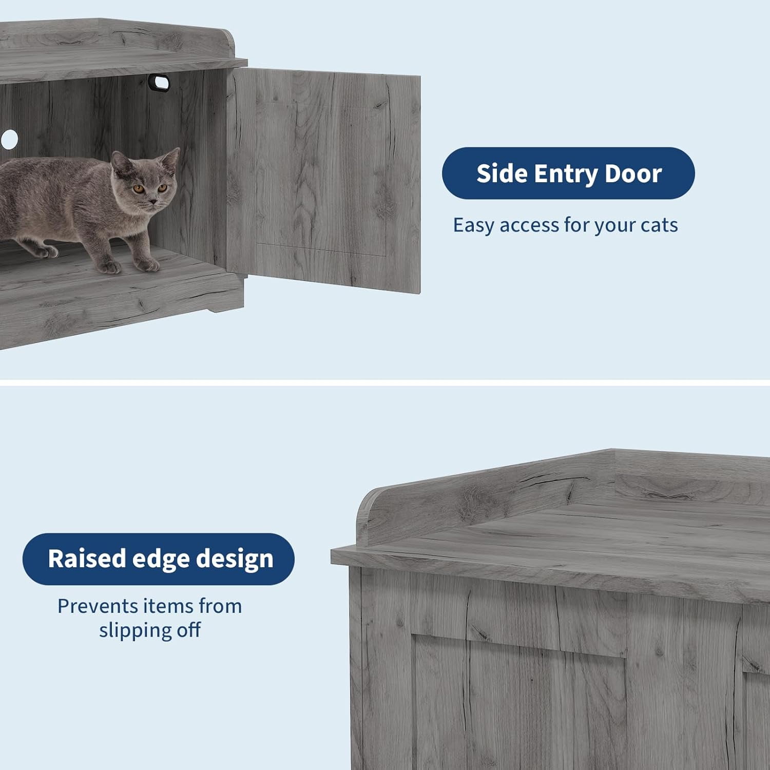 Acekid 31.5 Inch Cat Litter Box Enclosure, Wooden Hidden Litter Box Cabinet, Indoor Cat Washroom Furniture with Barn Door, Modern End Table,Smoke Gray