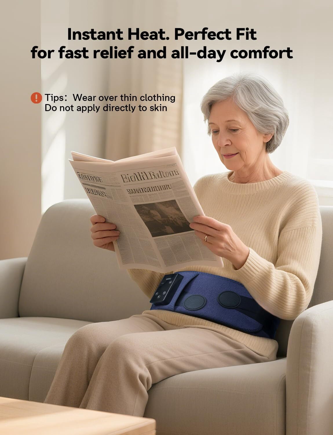 BURRKI Cordless Heating Pad for Back Pain Relief, 47-60" Lower Back Massager with 3 Heat & 3 Timer & 5 Vibration, Heated Back Lumbar Support Belt for Cramps, Gift for Men & Women