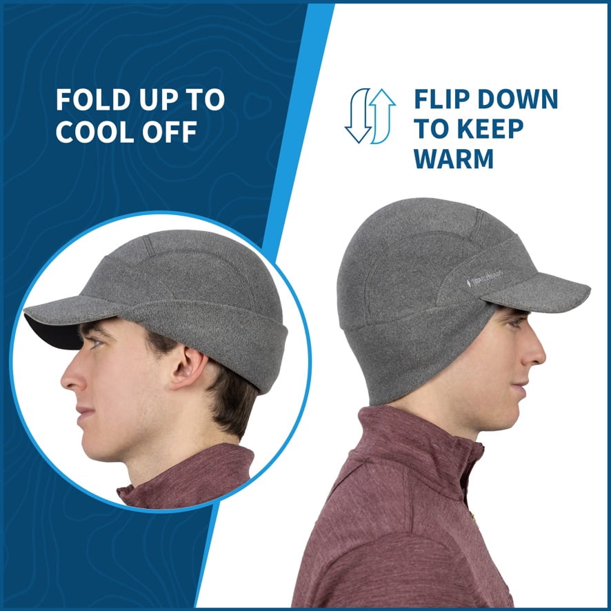 TrailHeads Men's Fleece Ball Cap with Drop Down Ear Warmer | The Trailblazer Adventure Hat - Heather Grey