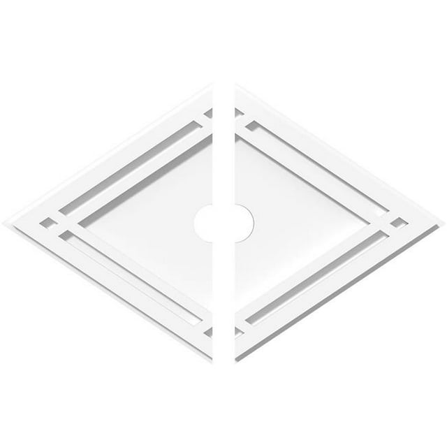 Ekena Millwork CMP22X14DD2-02000 2 in. ID x 7.75 in. Rectangle Diamond Architectural Grade PVC Contemporary Ceiling Medallion - 2 Piece