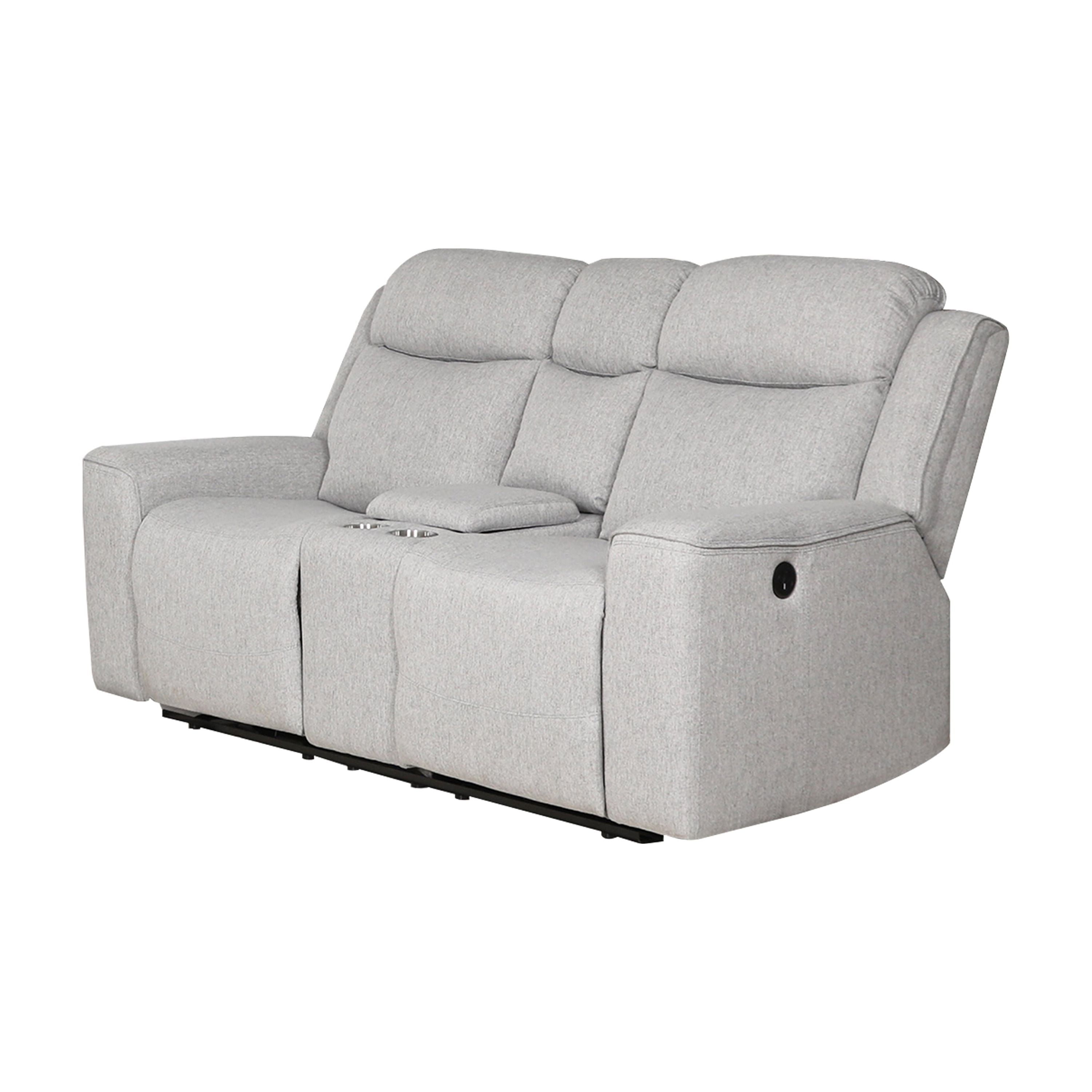 Amelia Collection Contemporary Upholstered Recliner Loveseat with Storage Console and Cup Holders, White