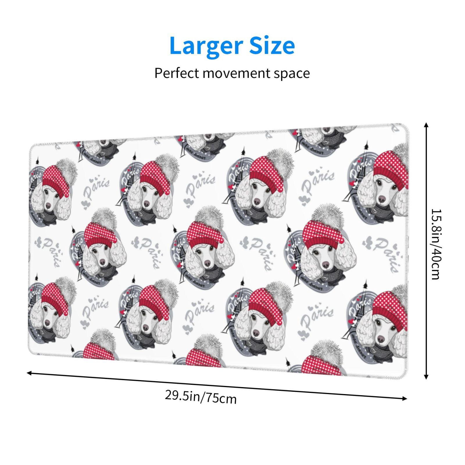 Kdxio Cute Poodle Dog Print Large Gaming Mouse Pad,Non-Slip Base,Water Resist Keyboard Pad for Gamer,Office & Home,29.5 x 15.8 in