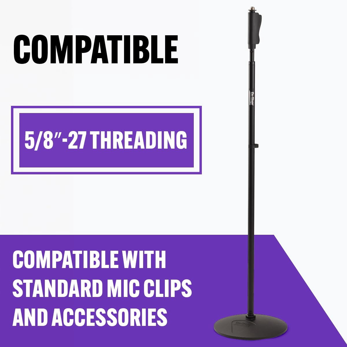 On-Stage Production-Grade MS9510 One-Handed Mic Stand with Round Base (For Vocal and Instrument Microphones, Height-Adjustable, Portable, Steel Construction, Standard 5/8″-27 Threading, Black)