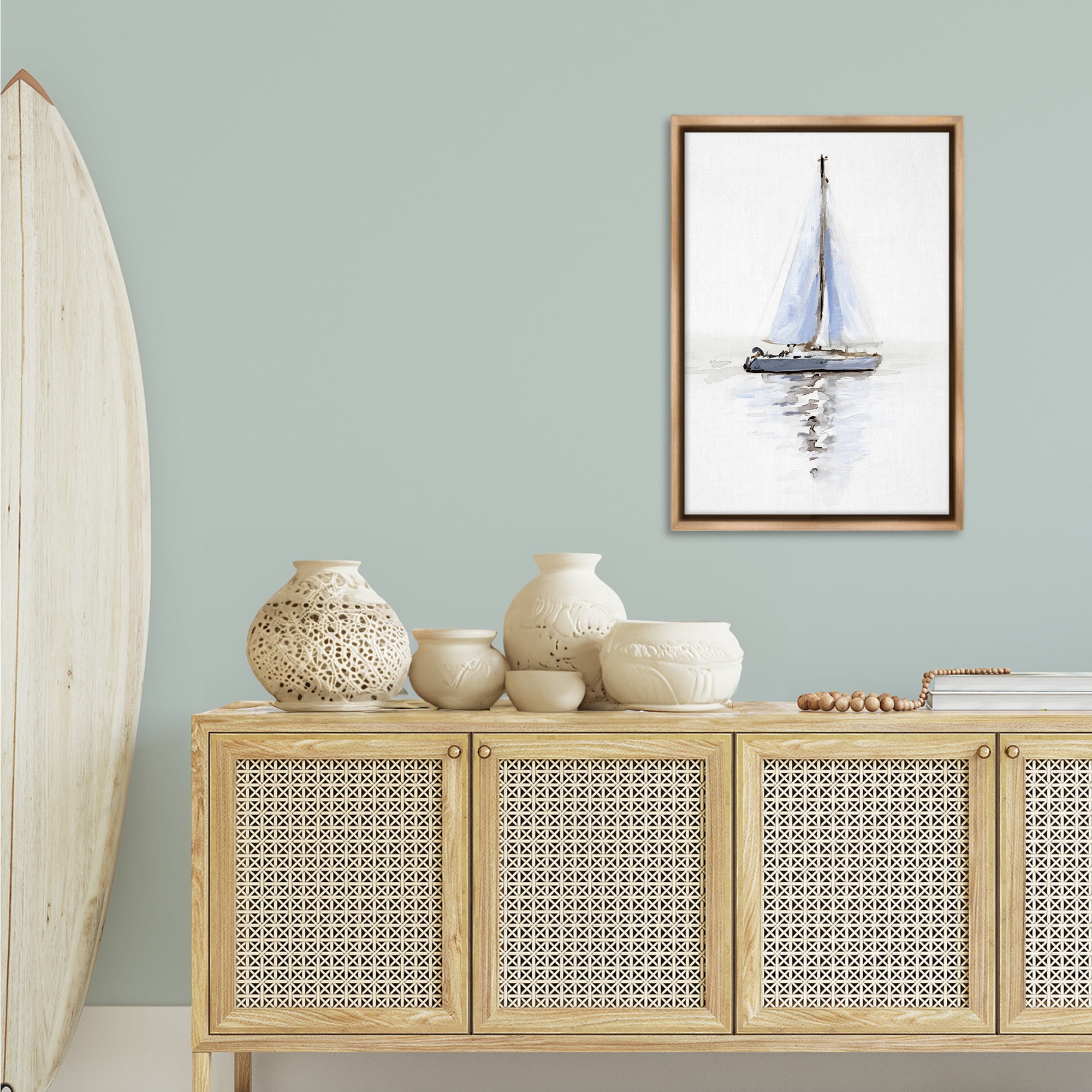 Stupell Industries Reflective Beach Sails Transportation Painting Brown Floater Framed Canvas Art Print Wall Art, 21 x 31