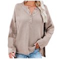 thumbnail image 2 of Abcnature Women Batwing Sleeve Long Sleeve V Neck Button Knit Casual Jumper Tops Plus Size Tops for Ladies Autumn Winter Casual Loose Tunic Blouse Khaki S, 2 of 5