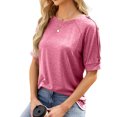 thumbnail image 7 of Scyoekwg Tops For Women Trendy Round Neck Button Sleeve Tshirt Loose Summer Comfy Lightweight Solid Color Short Sleeve T Shirts Casual Blouses (Pink,XL), 7 of 7