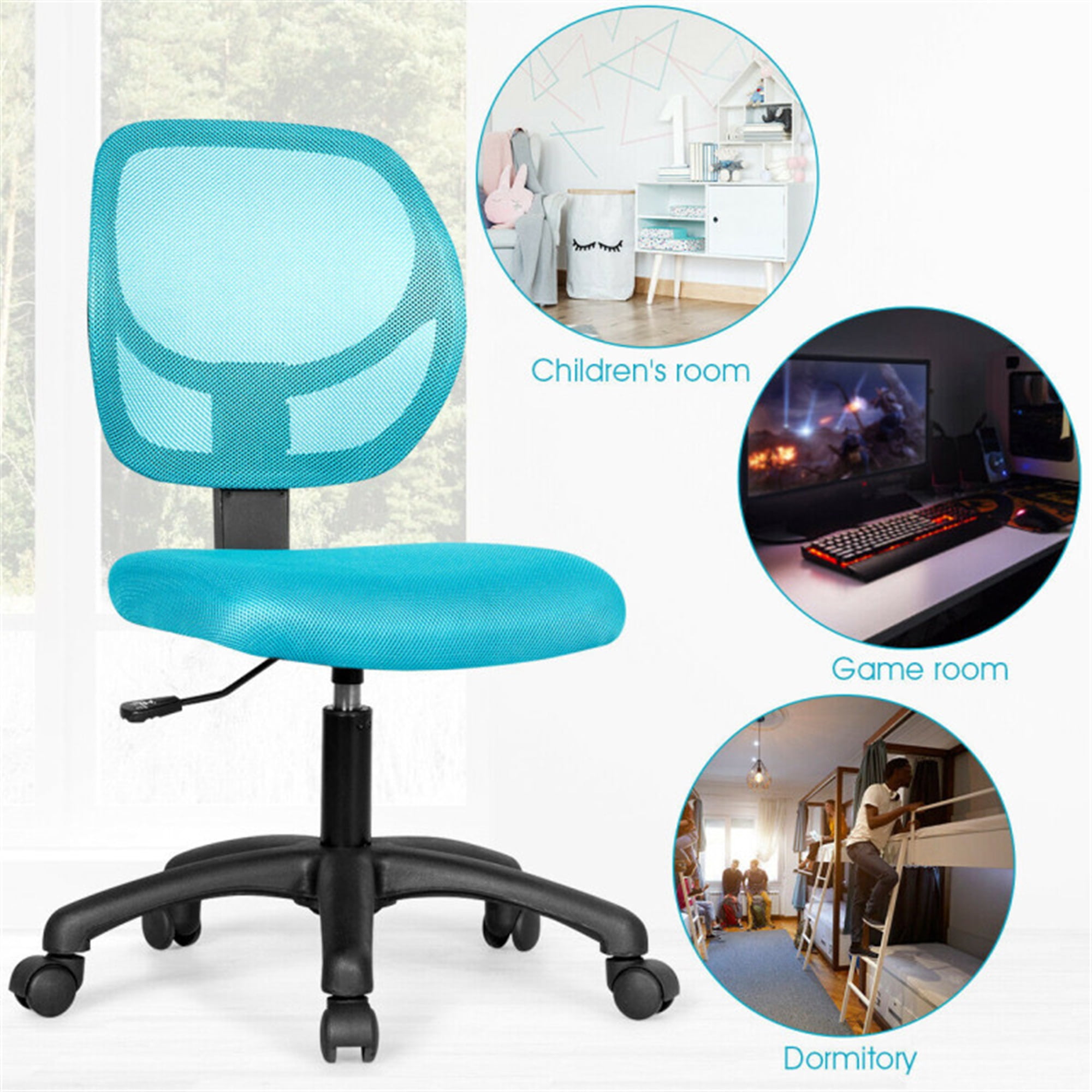 Demi Bonn Low-back Computer Task Chair with Adjustable Height and Swivel Casters, Rolling Work Computer Desk Chair, Blue