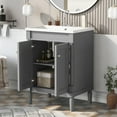 thumbnail image 2 of 24'' Bathroom Vanity with Top Sink, 2-Tier Modern Bathroom Storage Cabinet, Single Sink Bathroom Vanity with Large Storage Shelves, Grey, 2 of 8