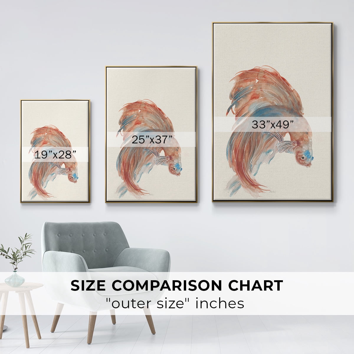 Betta III Framed Premium Gallery Wrapped Canvas - Ready to Hang - 17 x 25 - Gold Floating Frame