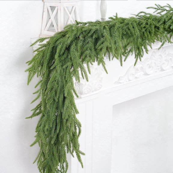 THE BRIVE 9ft Summer Norfolk Pine Rattan Garland Waterproof Outdoor Decor for Patio Garden Yard Wedding Indoor Home Decorations