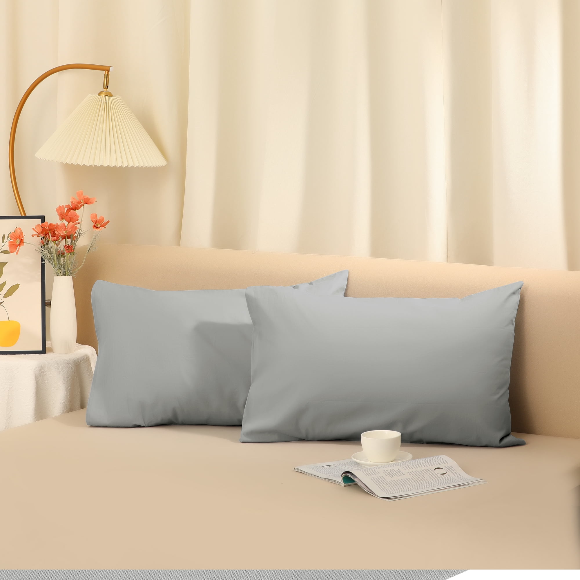 Unique Bargains Envelope Closure Cotton Durable Easy Care Pillowcases (2 Count) Gray Queen