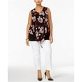 thumbnail image 3 of Alfani Womens Floral Knit Blouse, Black, 1X, 3 of 3
