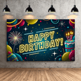 thumbnail image 6 of Neon Style Happy Birthday Banner with Balloons Fireworks Cake Backdrop Party Supplies Birthday Decoration Photography Props Birthday Party Decorations, 6 of 8