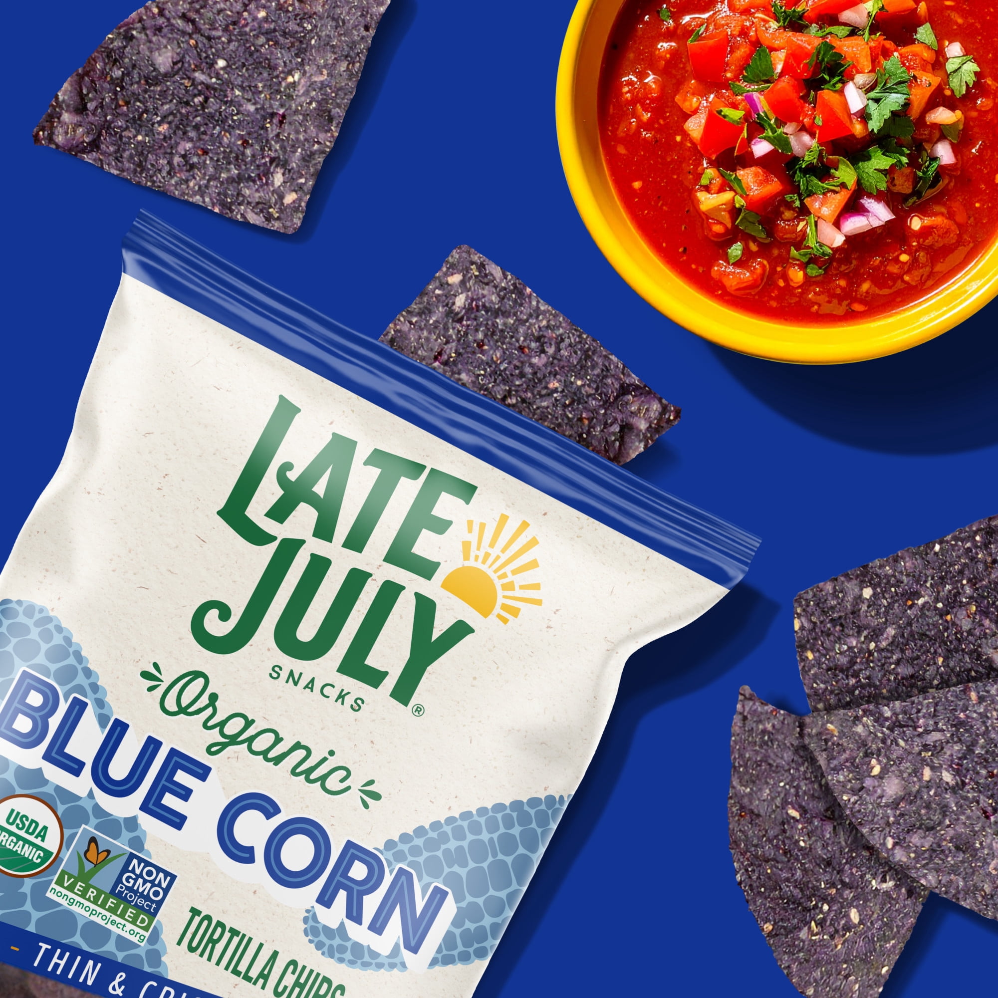 (3 pack) Late July Blue Corn Organic Tortilla Chips, 10.1 oz Bag