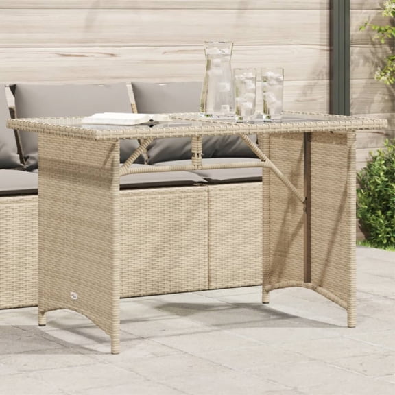 Casafoyer Patio Table with Glass Top Beige 43.3"x26.8"x27.6" Poly Rattan