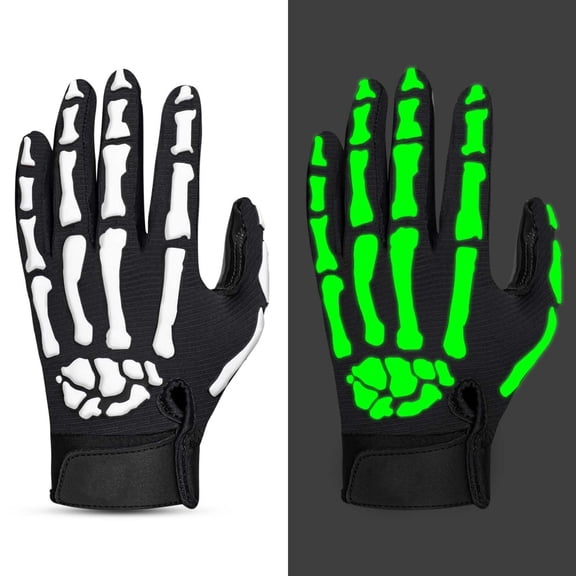 Luminous Skull Youth Football Receiver Gloves,Silicone Grip Gloves for Rugby, Baseball & Outdoor