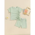 thumbnail image 5 of Aojekbee Kids Girls Shorts Set, Short Sleeve Crew Neck Drawstring T-shirt with Shorts Summer Outfit, 5 of 10