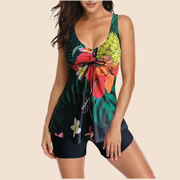 Plus Size Bathing Suit for Women Tankini Set Ladies Fashion Dot Flower ...