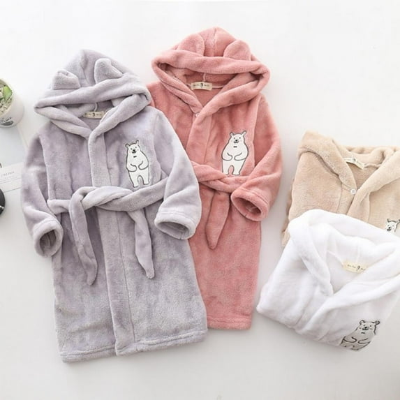 Baozhu Kids Cartoon Bathrobe Autumn Winter Hooded Pajamas For Boy Girls Flannel Long Sleeve Toddler Sleepwear Children Home Clothing