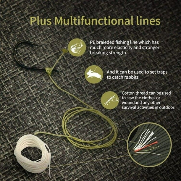 Queto Paracord Survival Cord With Waxed Tinder Fishing Line Cotton Thread Outdoor Commercial Grade Braided Fire Parachute Cord Ropes