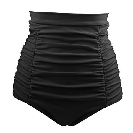 WERYOUNG Women High Waisted Swim Bottoms Skirts Ruched Bikini Tankini Briefs Swimsuit Shorts Underwear Summer Tropical Brazilian Vacation Swimwear Beachwear Soft Black XXL