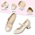 thumbnail image 3 of Kushyshoo Girl Mary Jane Shoes Low Heel Rhinestones Princess Flats Beige Dress Pump Shoes for Big Kid Size 2, 3 of 6