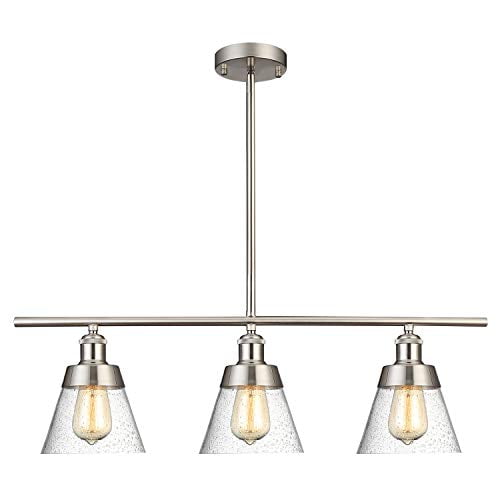 Modern Brushed Nickel Kitchen Island Lighting Clear Seeded Glass Linear Chandelier 3 Lights Pendant Light Fixture For Dining Room Canada Lights Pendant Light Fixture, Clear Glass Kitchen Light Fixtures