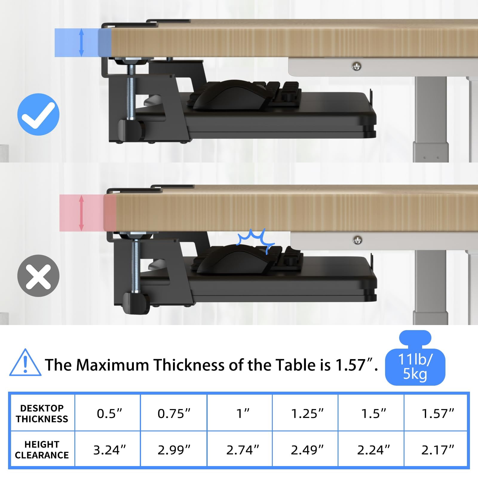 Tray Under Desk Pull Out With C Clamp Mount  Computer & Mouse 25.6 (30 Including Clamps) X 11.8 Inch Slide-out Platform Drawer For Typing Black Dsf1