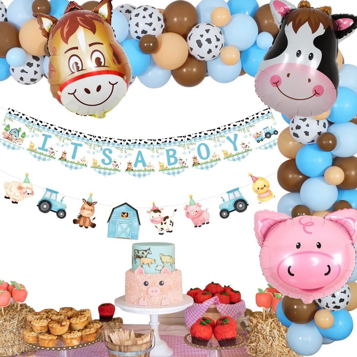 Farm Animal Baby Shower Decorations for Boys Baby Blue and Apricot